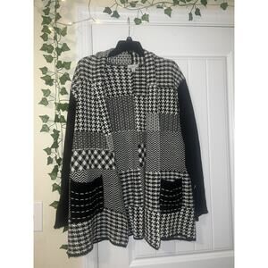 Violet B womens houndstooth black and white open cardigan with pockets soft MED